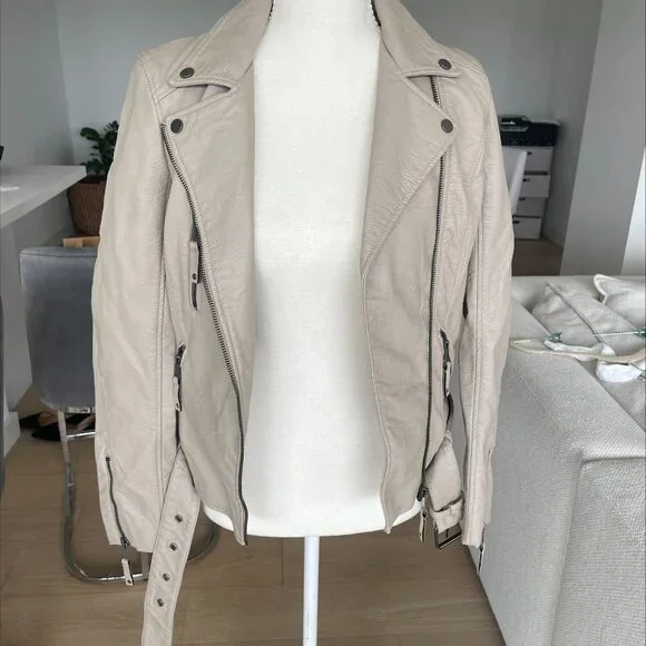 H&M Beige Faux Leather Moto Jacket | US 2 / EUR 34 | NWT - Picture 3 of 8